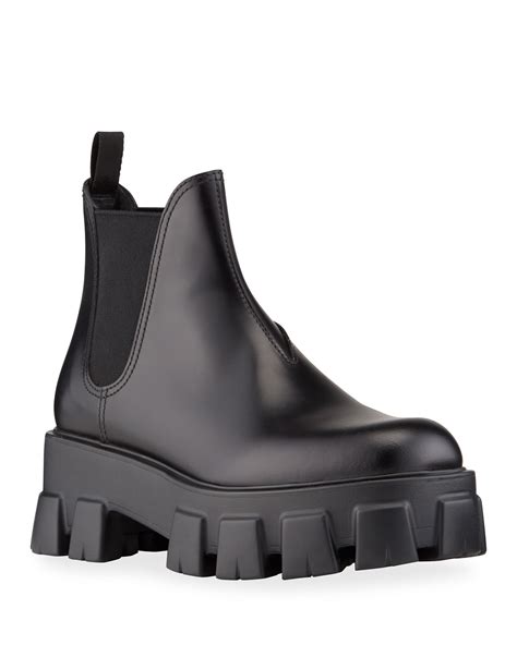 prada women's monolith leather lug-sole chelsea booties nero|Prada Monolith Leather Chelsea Boots .